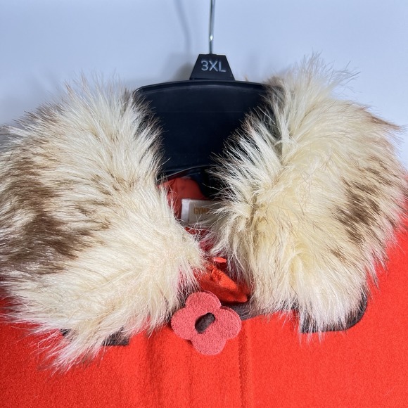 Gymboree Girls XS 3-4 Red-Orange Wool Toggle Coat‎ Faux Fur Collar Peacoat EUC - Picture 3 of 9